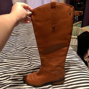 Wide Calf Brown Leather Riding Boots